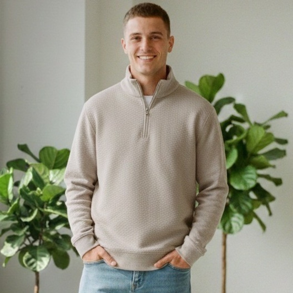 Porter & Ash Men's Tan 2-Tone Structure‎ Quarter-Zip Pullover - Size M